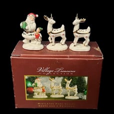 Lenox China SANTA Claus & 2 REINDEER 2006 MISTLETOE PARK Village Treasures box