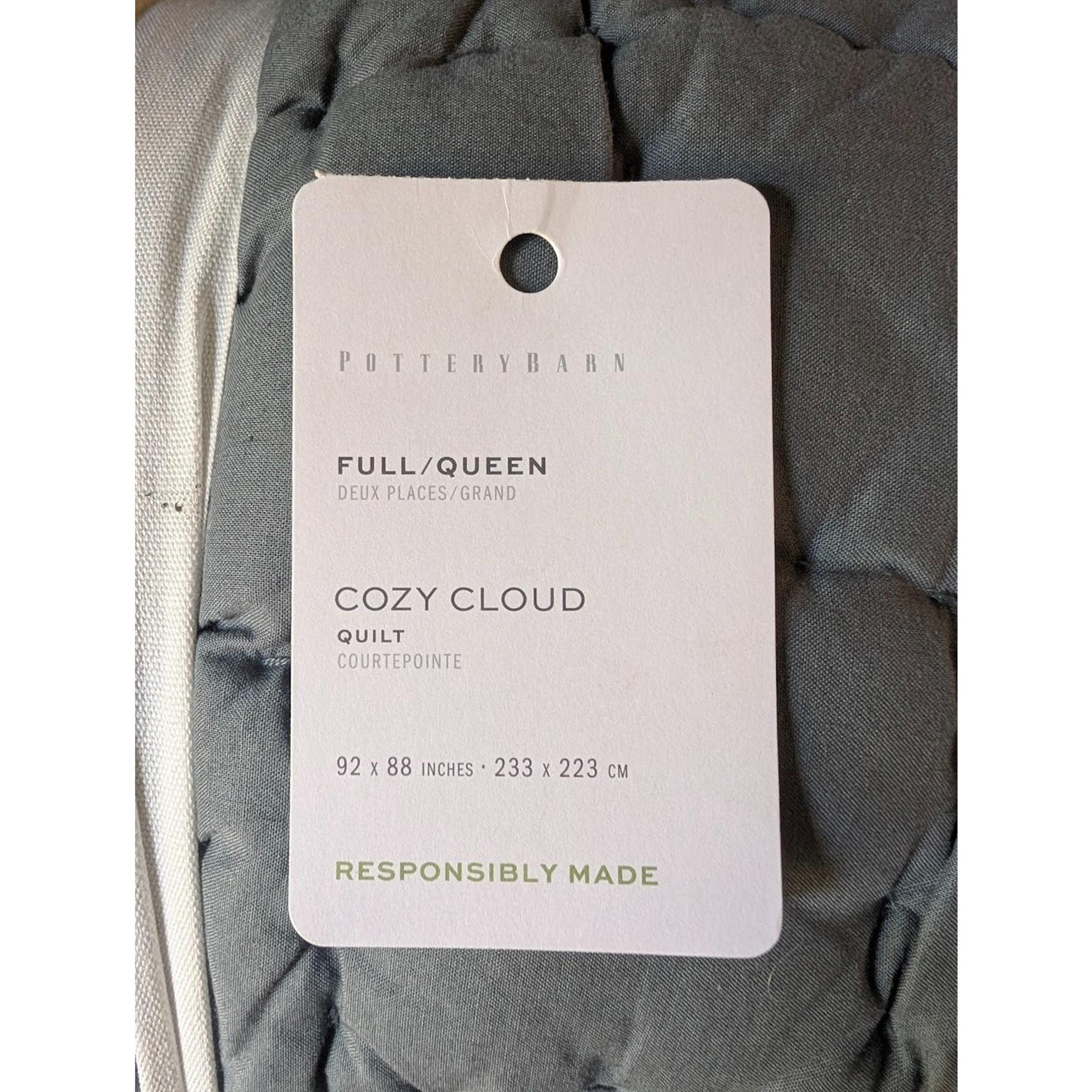 Pottery Barn Cozy Cloud Handcrafted Cotton Quilt Steel Blue Full Queen NWT