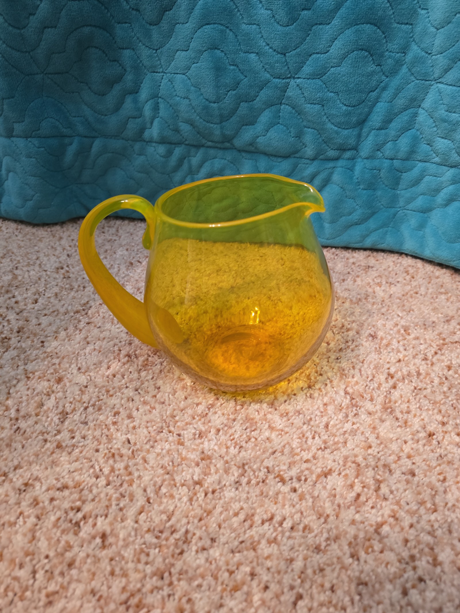 Vintage Blenko Mid-Century Art Glass Yellow Pitcher