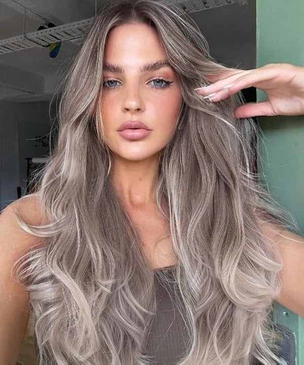 Ash Brown Wigs for Women, Ombre Silver Blonde Hair Lace Front Wig with Brown Roo