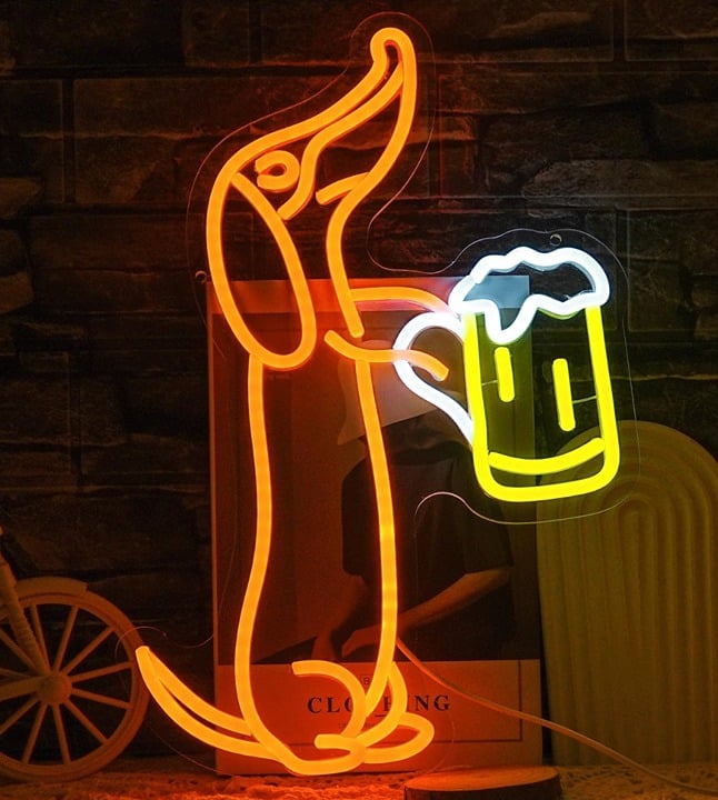 Fun Bright Weiner Puppy Dog Dachshund with a Jug of Beer Light Bar Wall Decor