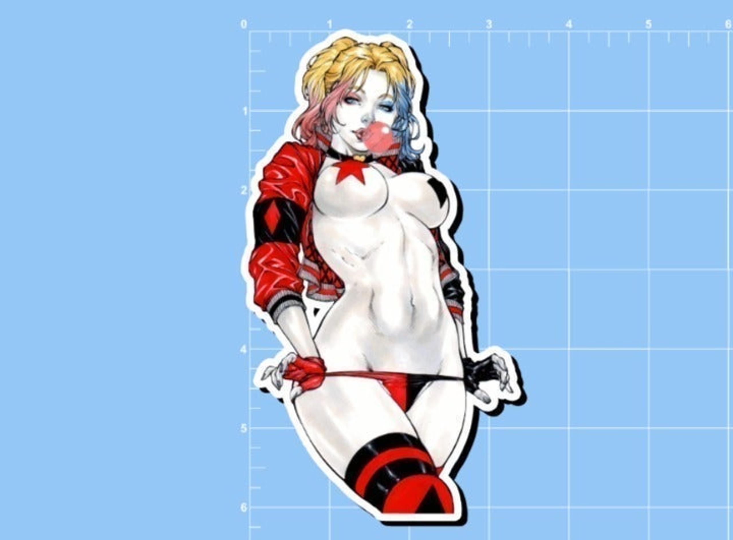 6" Harley Quinn Very Sexy and Blowing a Bubble Gum Awesome Bikini. Sticker