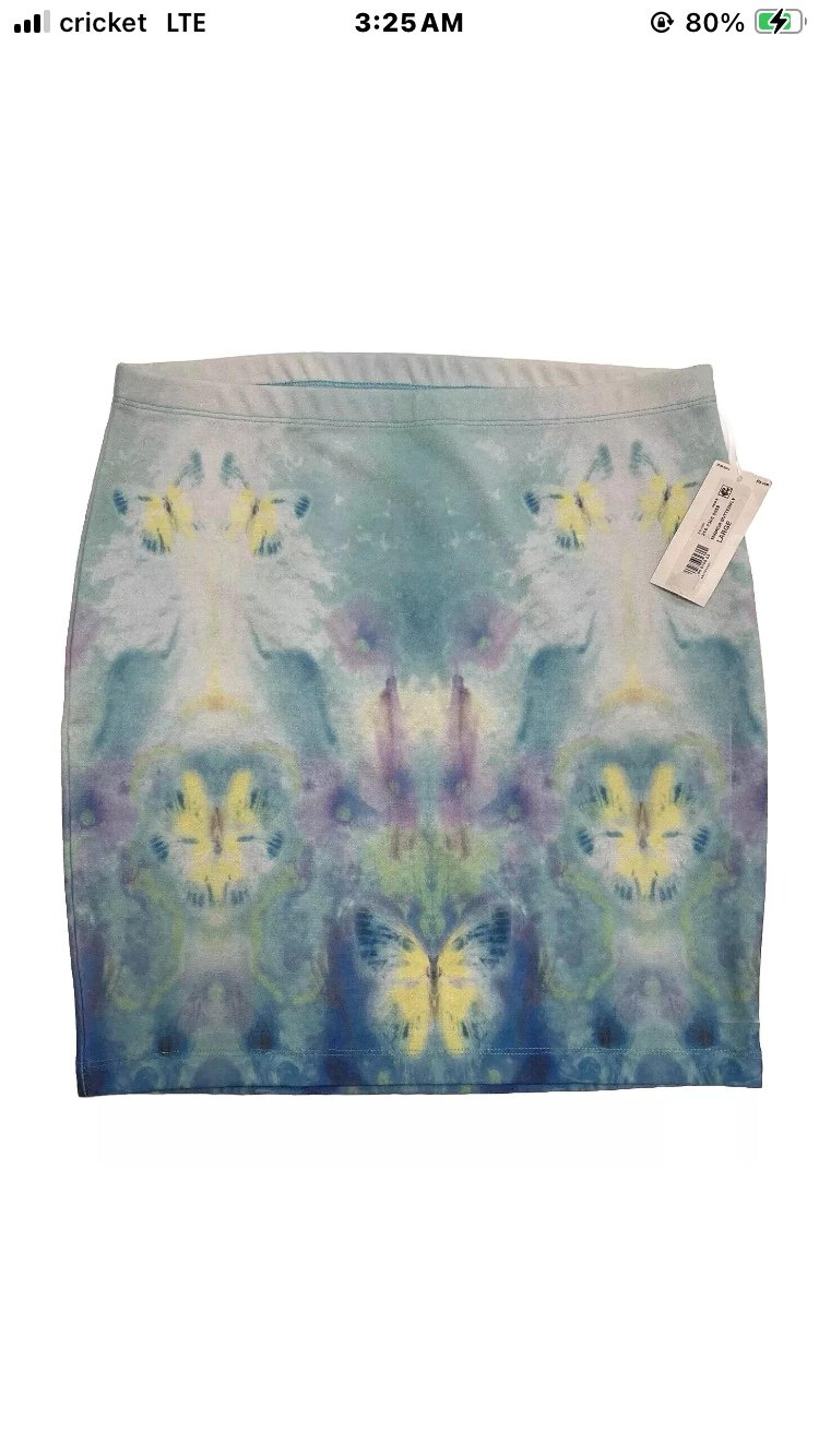 Decree Mini Skirt Size Large Mirror Butterfly Blue Body Con Pencil Skirt New