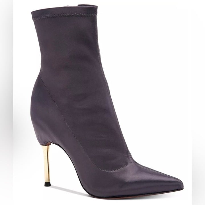 BCBGMAXAZRIA Women’s Gray Stretch Satin Jolie Booties Size 7.