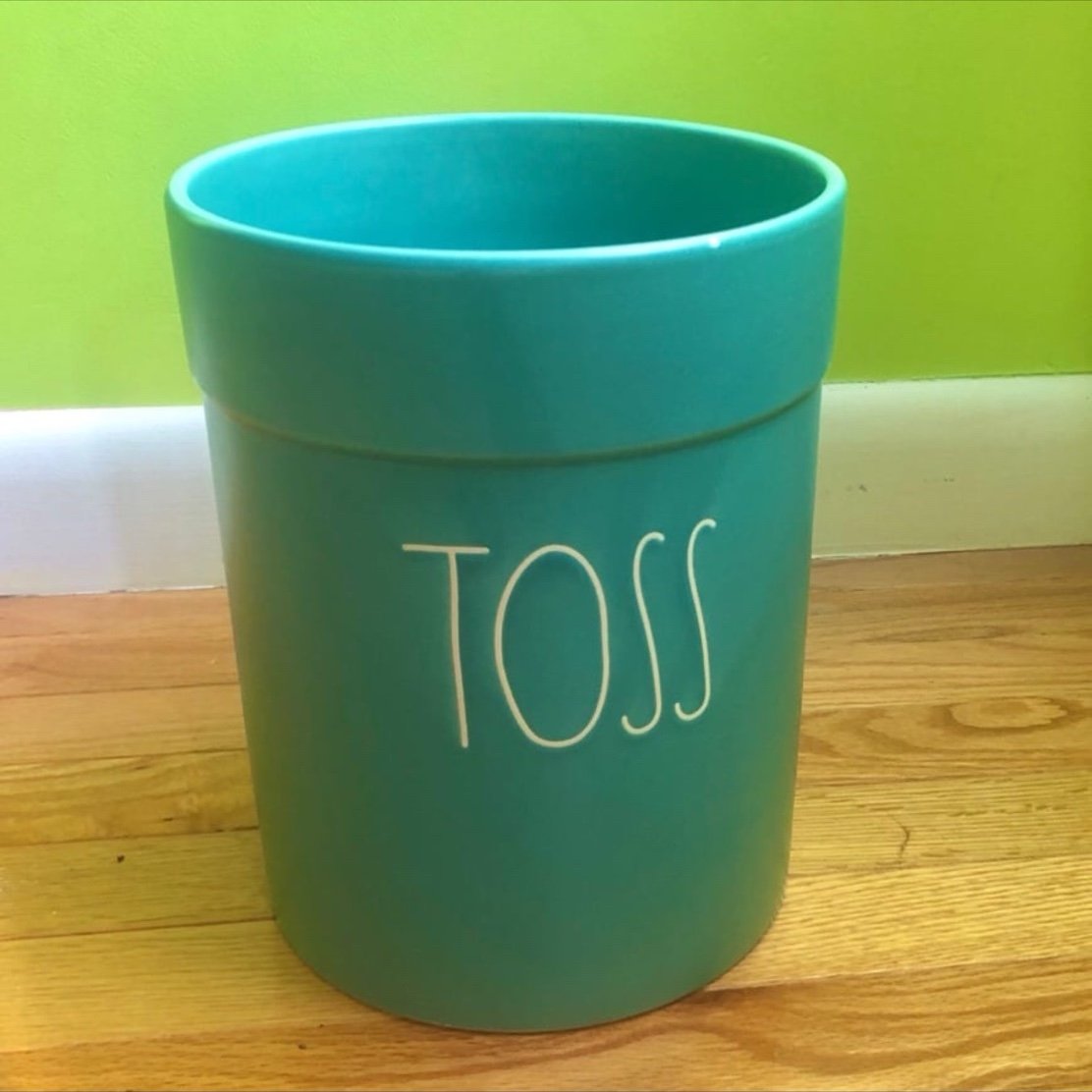 NEW Rae Dunn Turquoise TOSS Trash Can