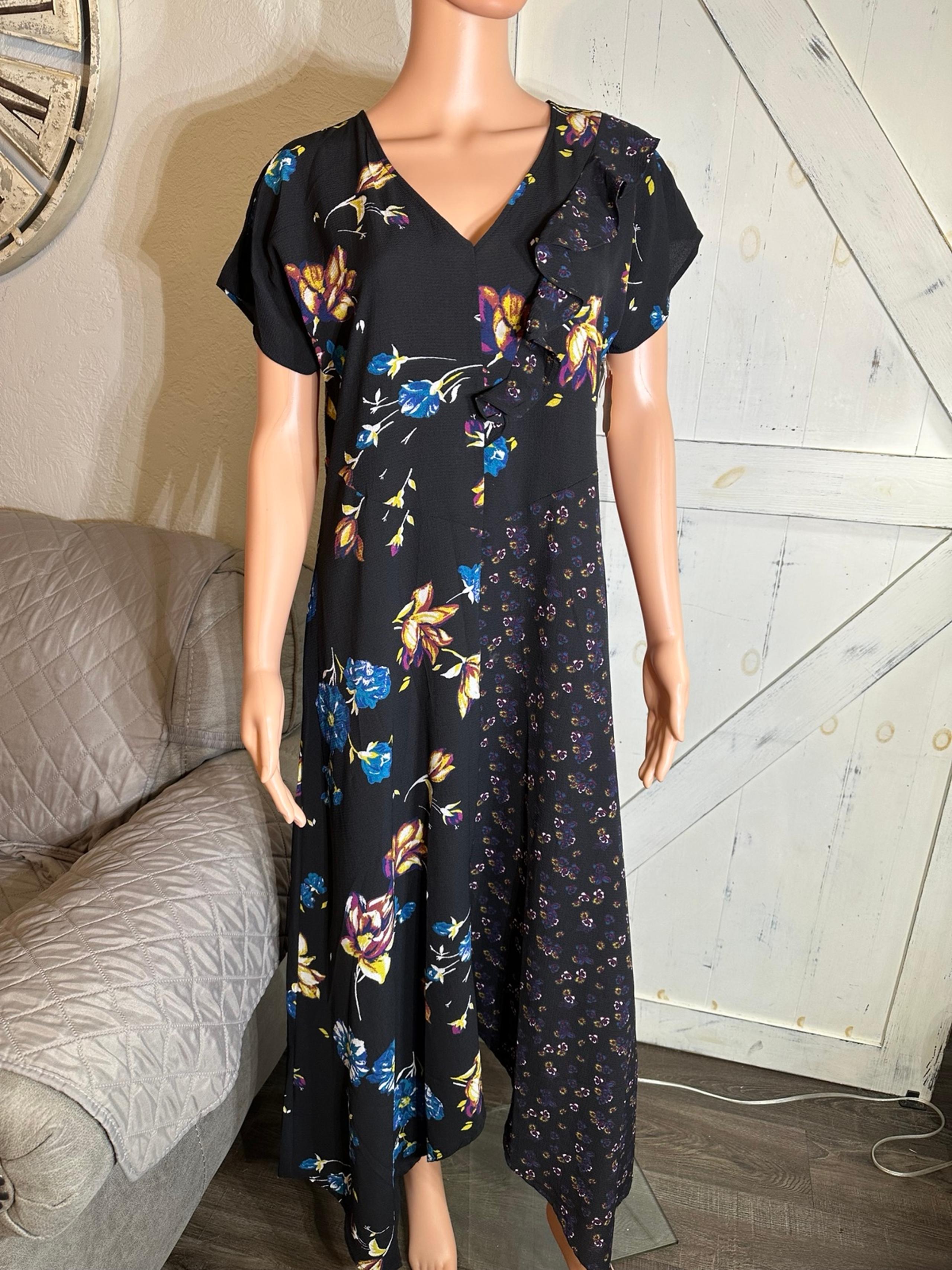 NWT 448 Xhileration Black Blue Yellow Floral Dress Large