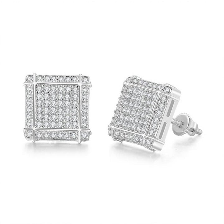 18K White Gold Square 2ct Diamond Earrings Womens Sterling Silver Ladies Jewelry