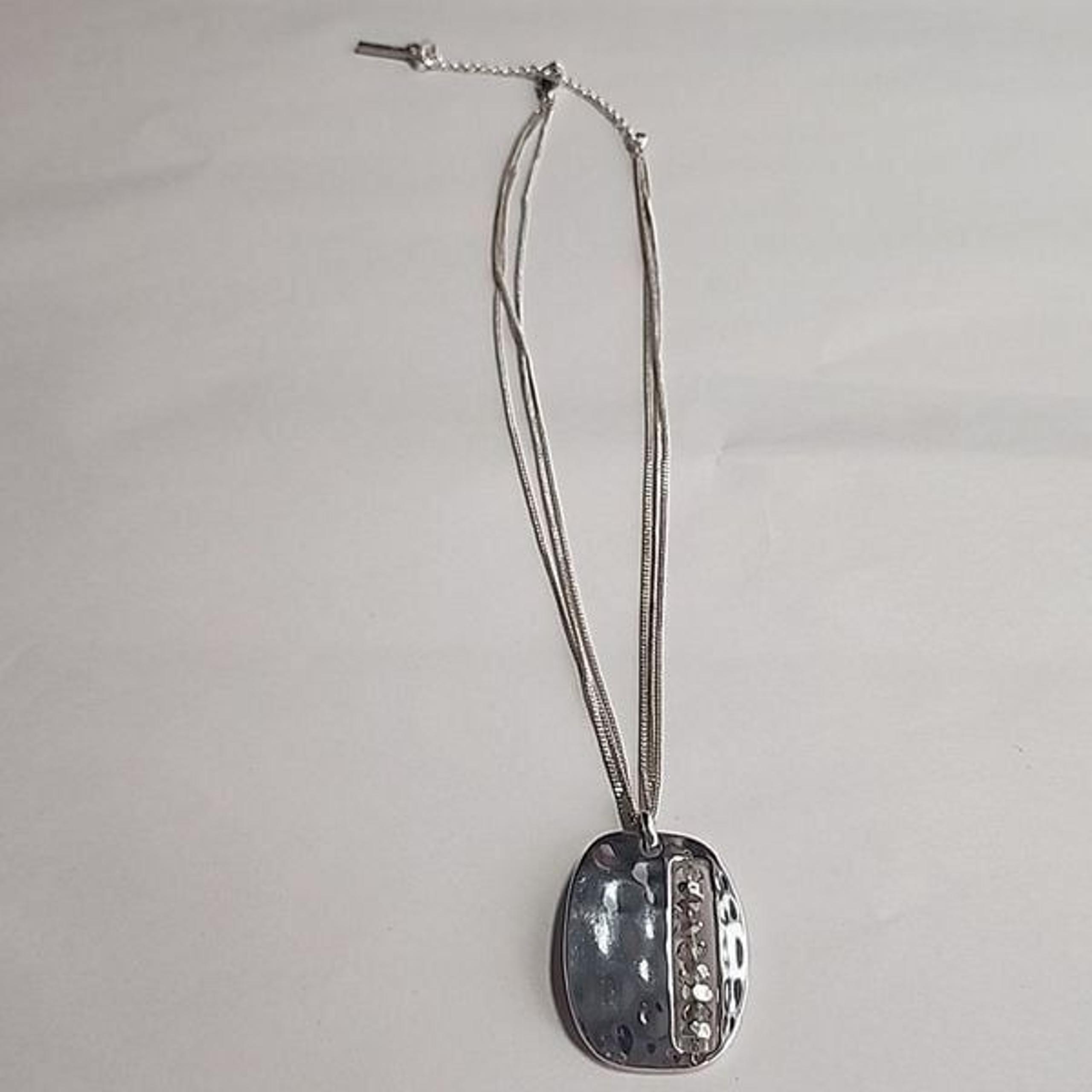 Kenneth Cole NY, Multi Strand Silver Necklace, Hammered Silver,  Crystal
