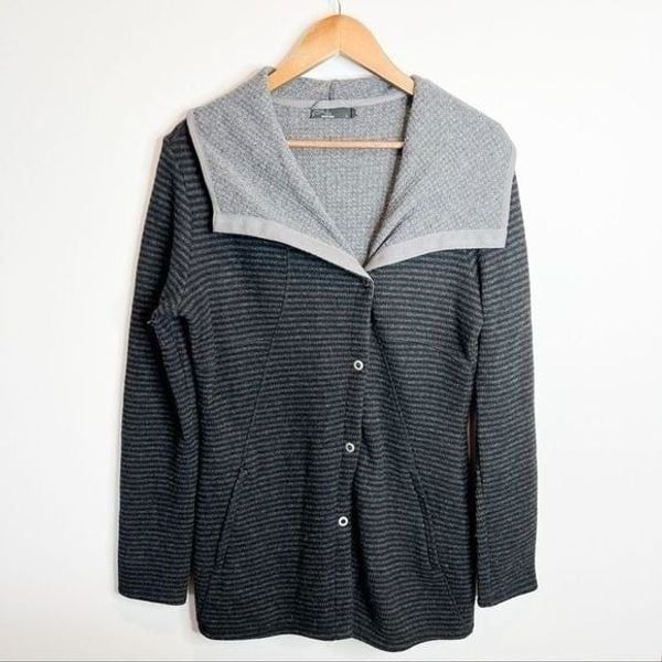 Prana Milana Gray Striped Wool Coat Jacket