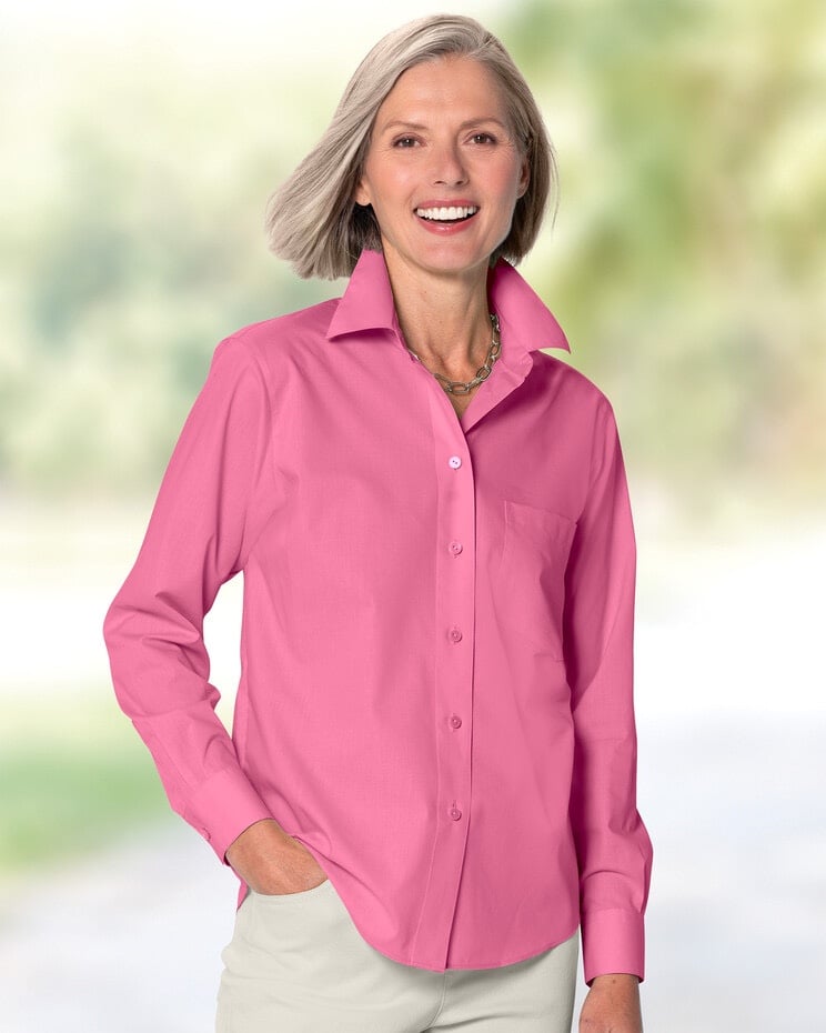 Foxcroft Non-iron Classic Fit Solid Fuchsia Pink Button Up Shirt RN 21664 6P NWT