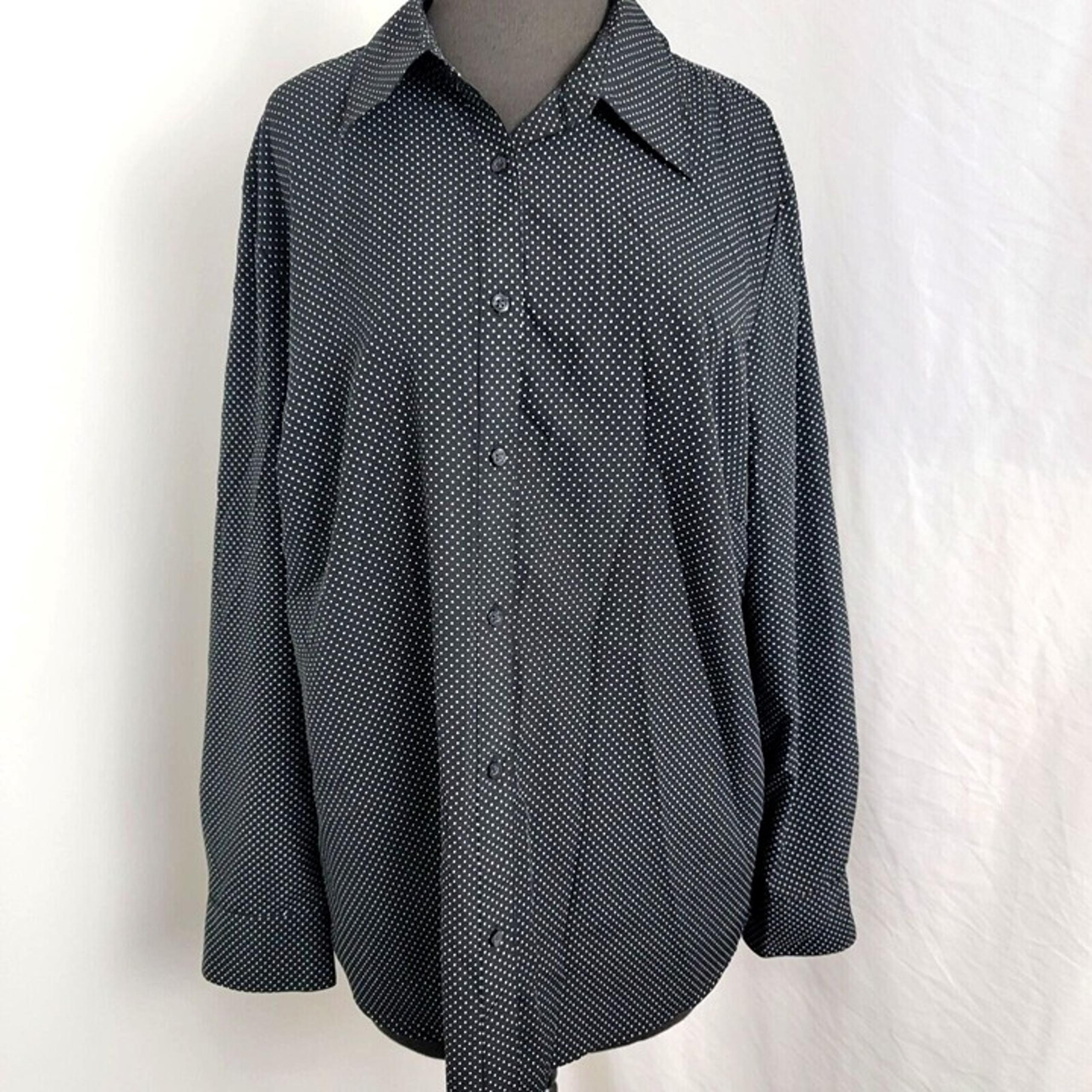 Ralph Lauren Women's Long Sleeve Button Down Shirt Black White Polka Dots Sz 1X