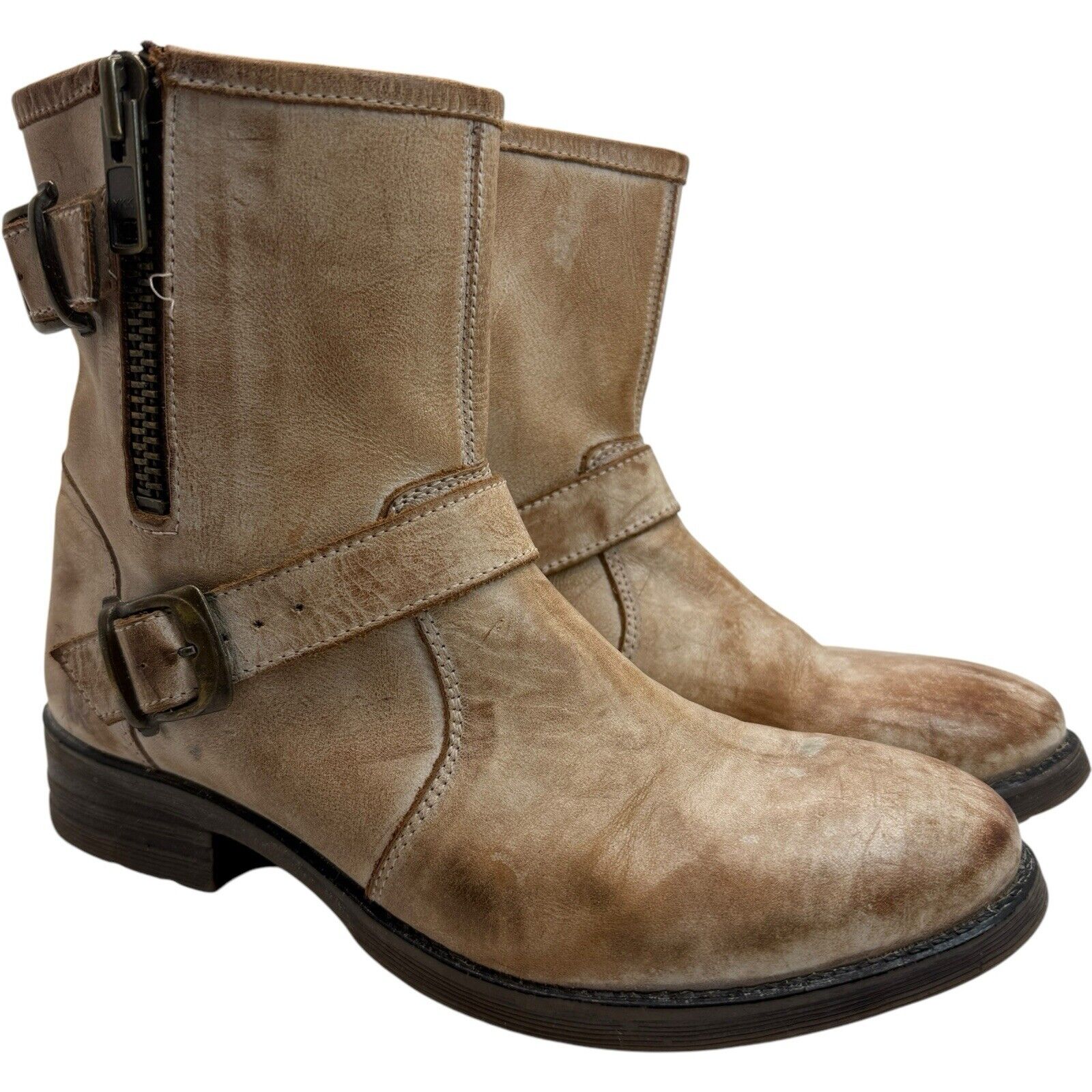 ROAN Tan Distressed Leather Ankle Boot Bootie Round Toe Size 9.5