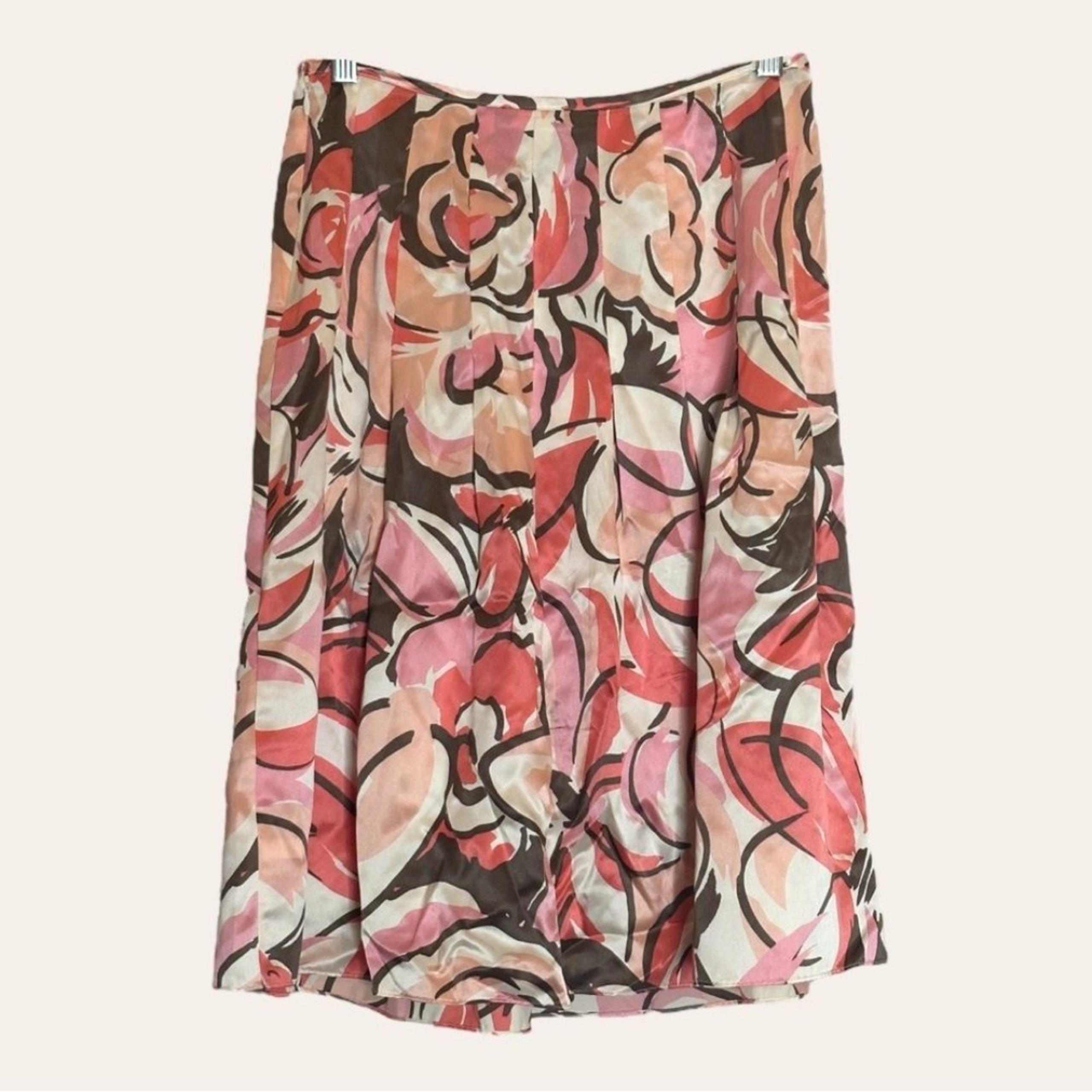New York & Company 100% Silk Abstract Floral Print Pleated A-Line Skirt Size 2
