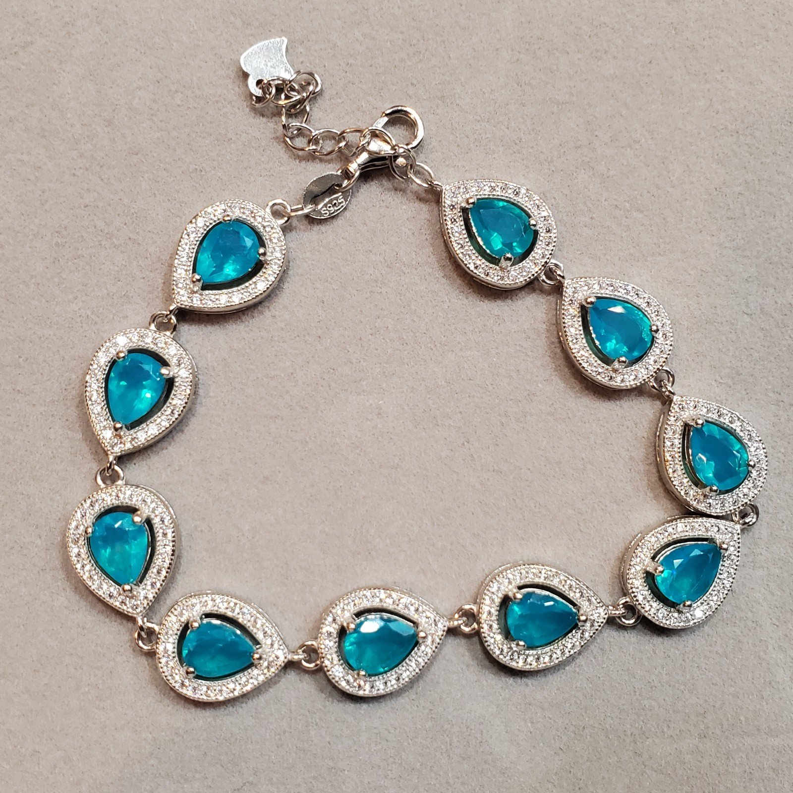 14k White Gold Sterling Silver Natural Blue Ethiopian 0pal Bracelet 7.5 to 8