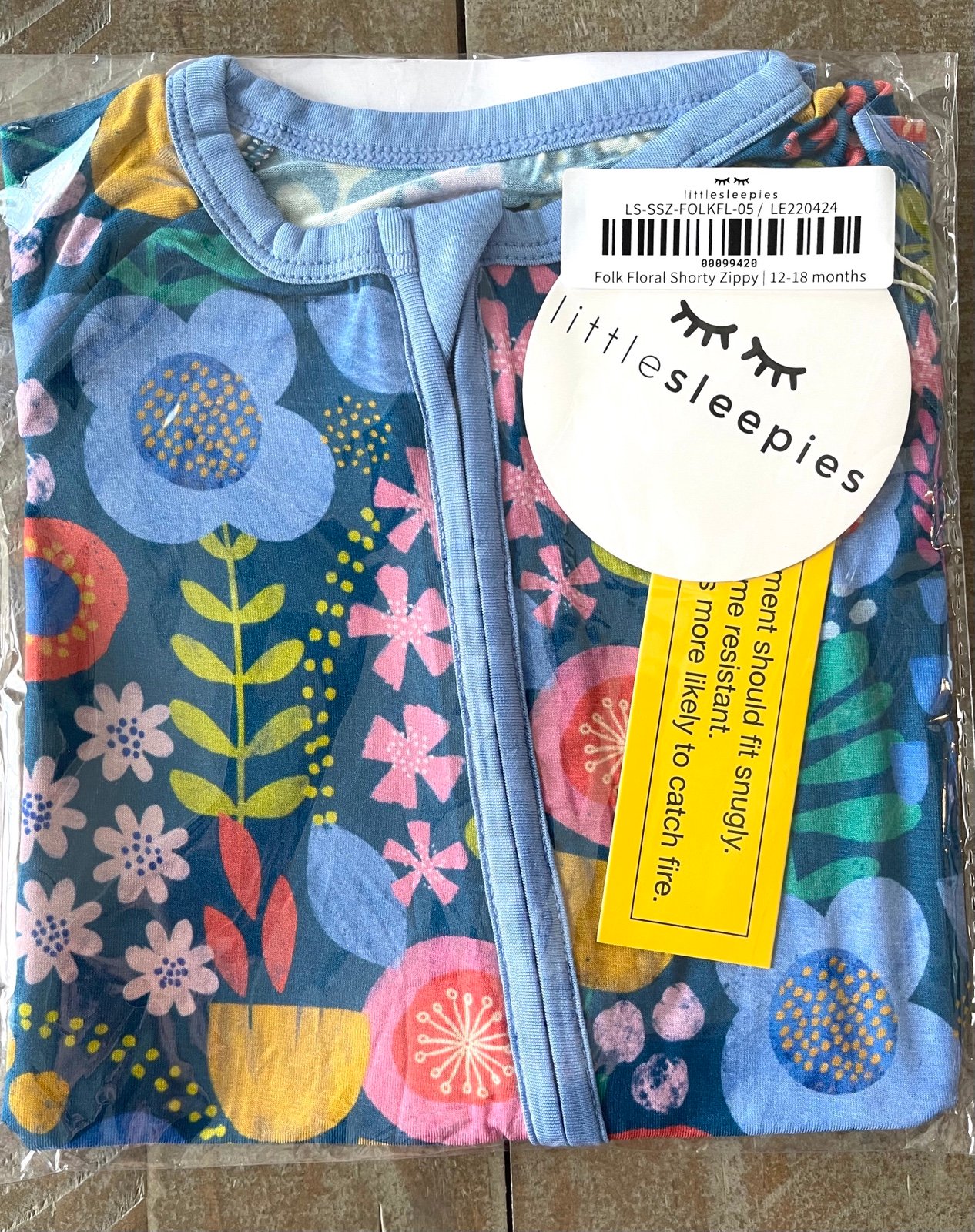 Little Sleepies Folk Floral shorty zippy 12-18m NIB