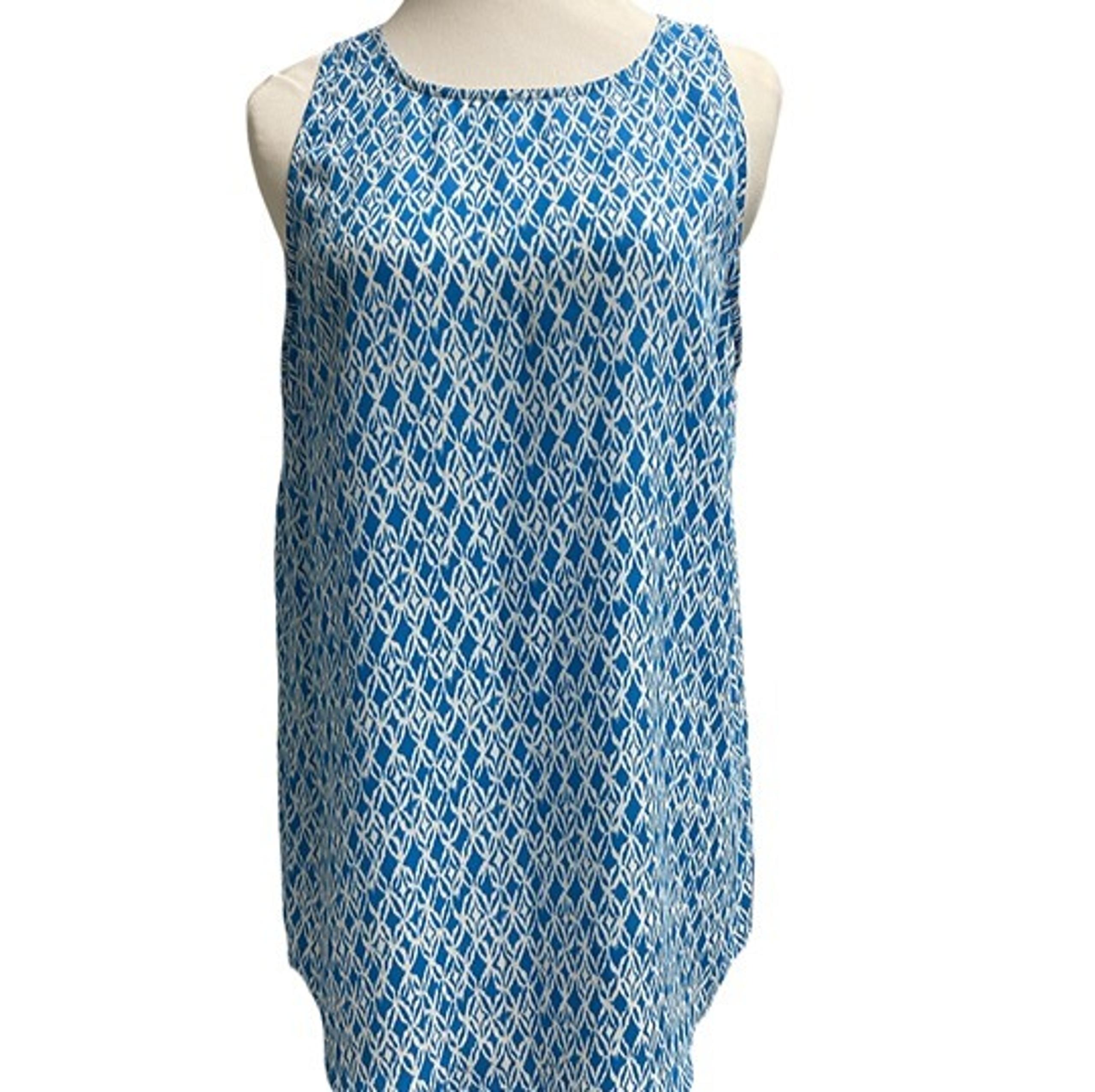 NWT Willi Smith L Blue Polyester Geo Print Sleeveless Tunic Top Shirt Blouse