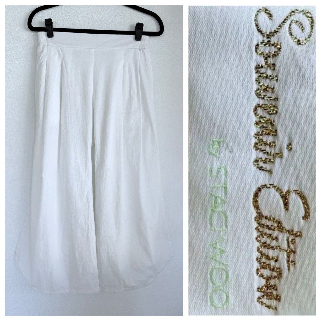 Vintage Anthro Souvenir Edition by Staci Woo White Cropped Wide Leg Winged Pants