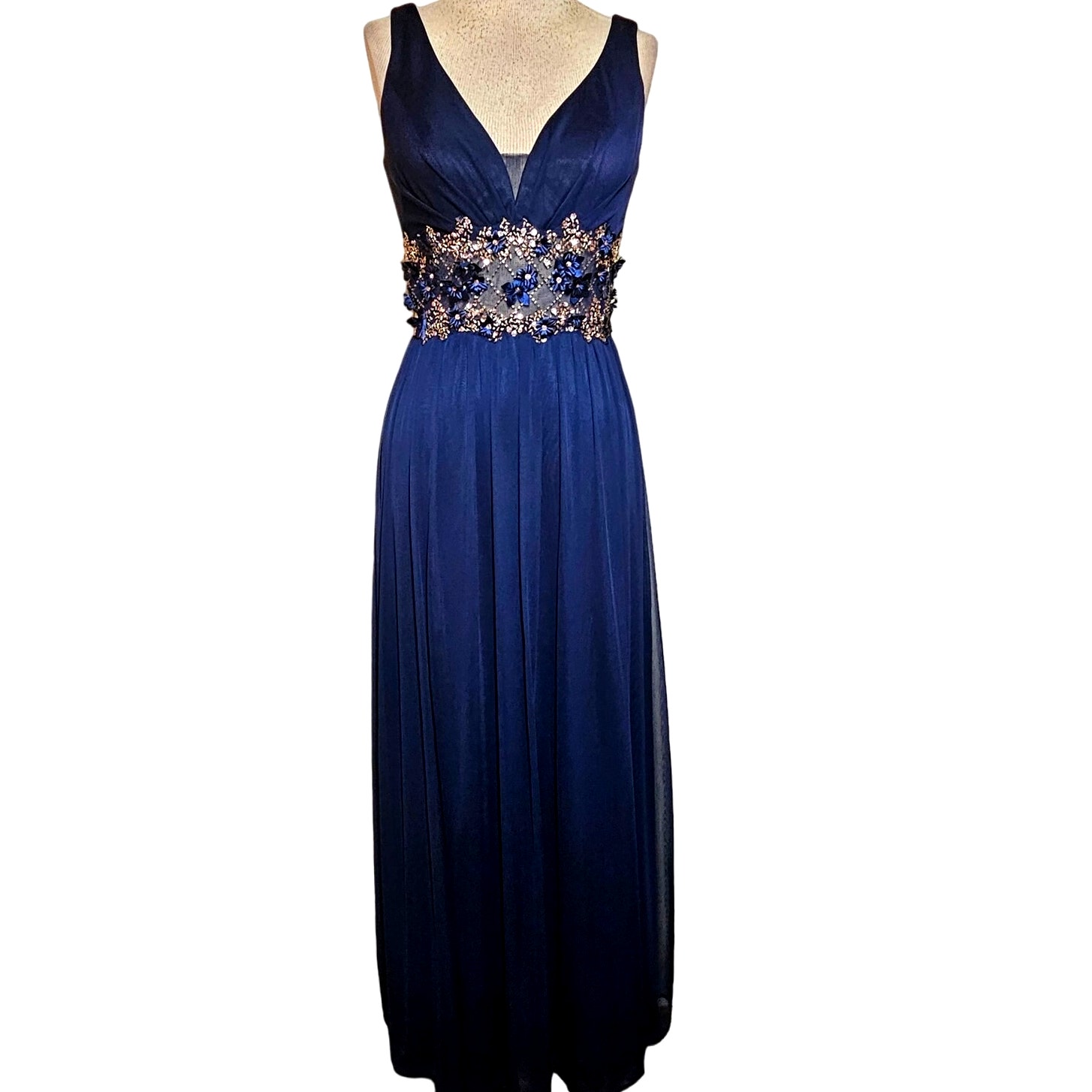 Betsy & Adam Navy Blue Sleeveless V Neck Maxi Dress Size 4