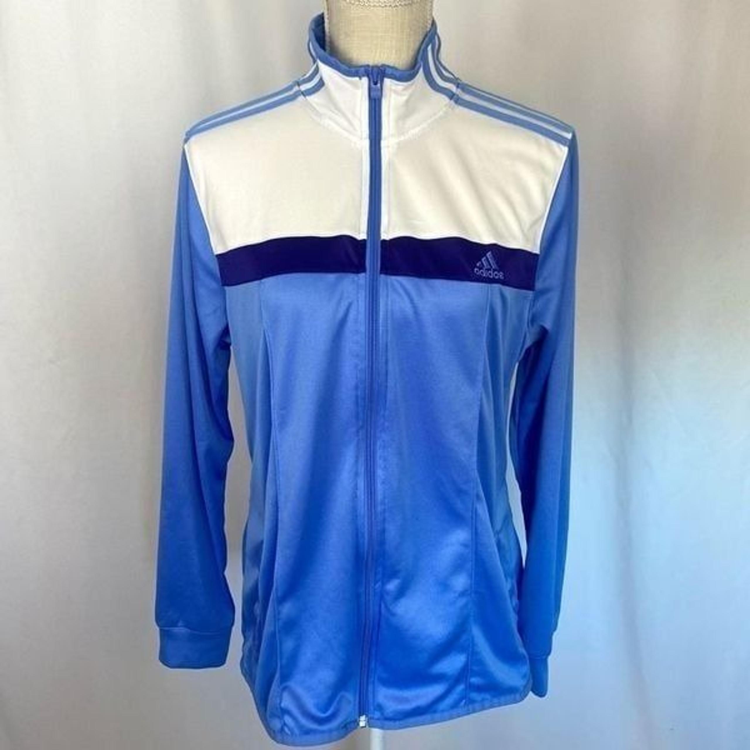Adidas Vintage Track Jacket full zip Women Size XL Blue White Lightweight Sporty