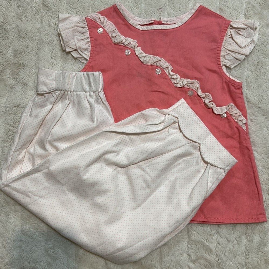 NWOT Alice Kathleen pink & White Dot scallop Pants & matching dot ruffle top 4T