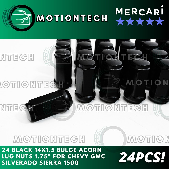 24 Black 14x1.5 Bulge Acorn Lug Nuts 1.75 For Chevy GMC Silverado Sierra New