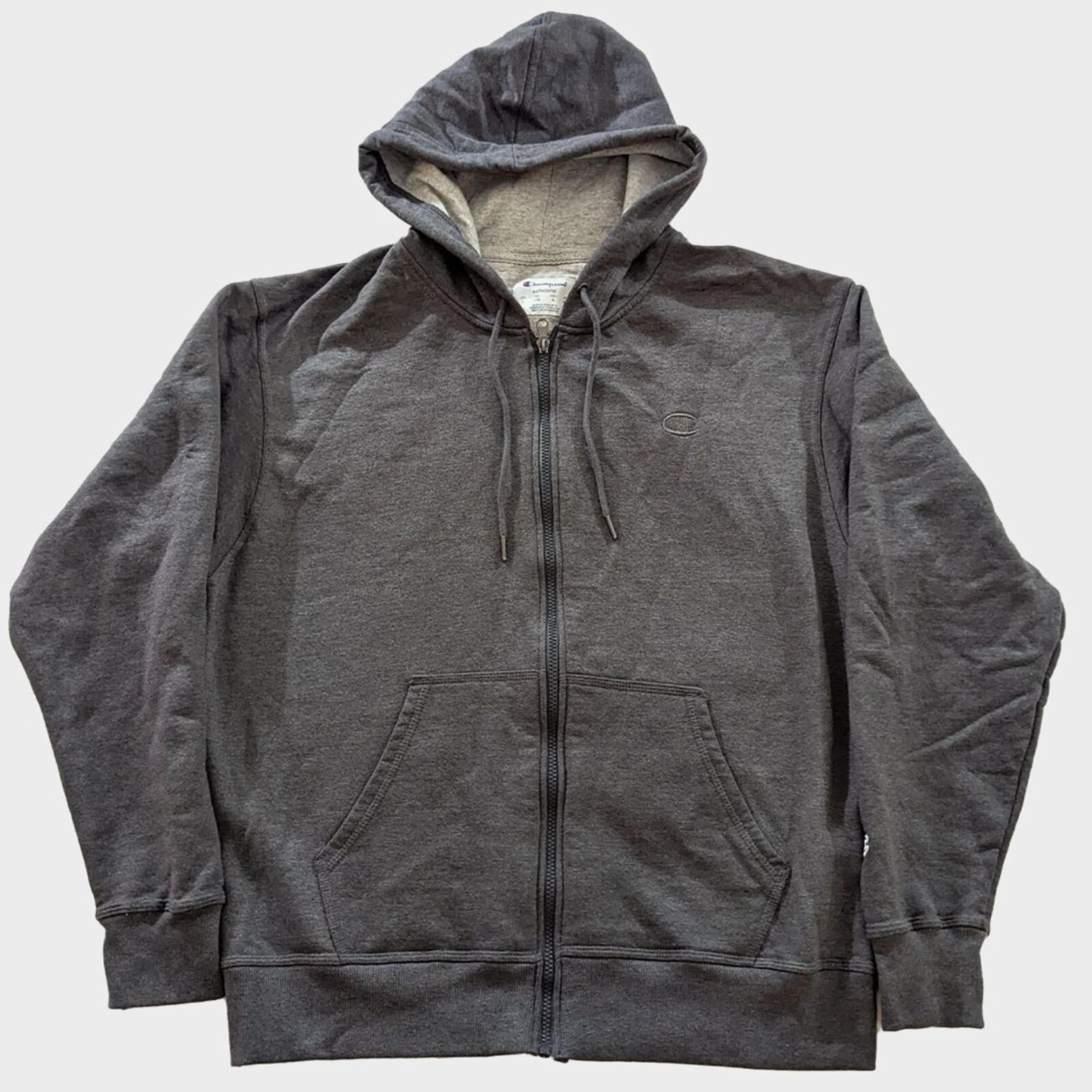 Champion Hoodie Jacket Men's L Zip Up Gray Streetwear Minimalist Neutral Workout