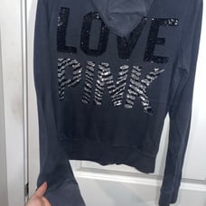 PINK by Victoria Secret Bling Y2K Zebra Sequin Hooded Zip Up Jacket Size Large