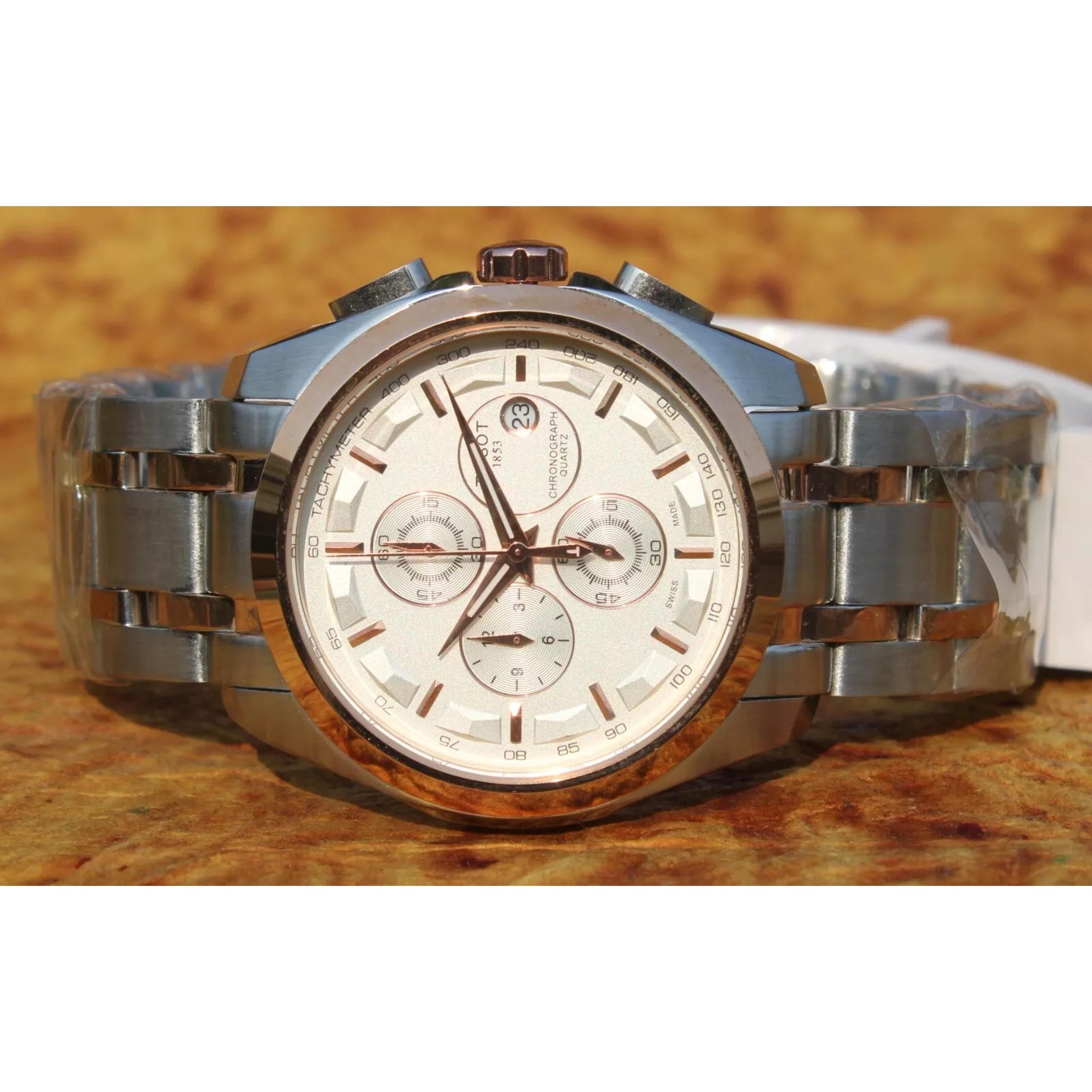 Tissot Two Tone Couturier Tachymeter Swiss Chronograph Men's Black Dial Watch