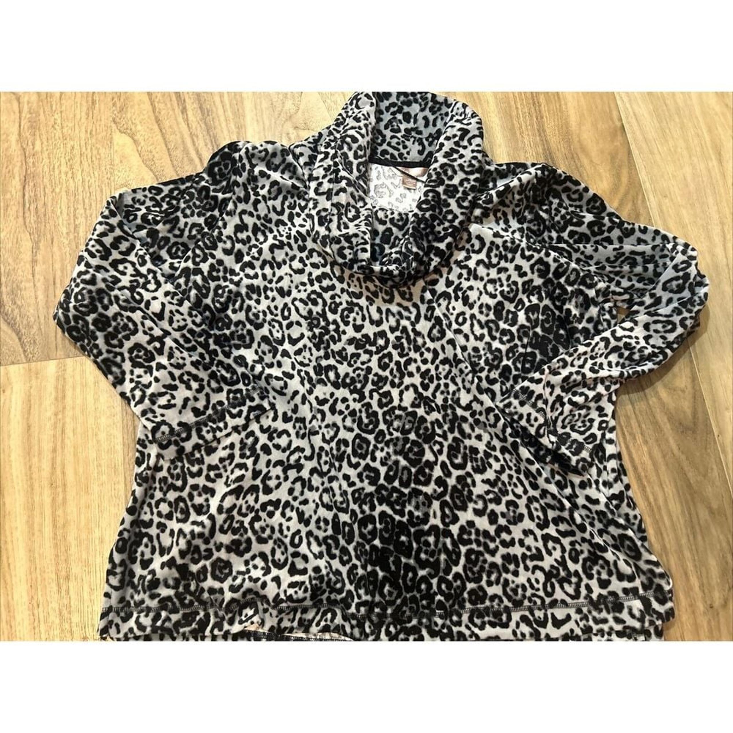 Size 2X White Stag Gray and Black Animal Print Cowl Neck Velour Pullover