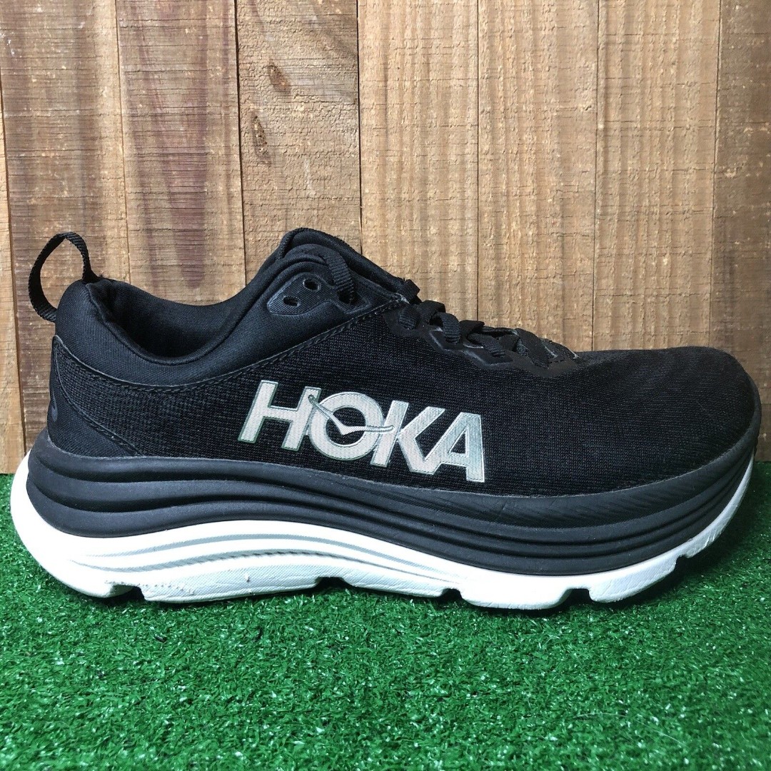 Hoka One One Womens Sz 7 B Gaviota 5 Black White Shoes Sneakers Reflective