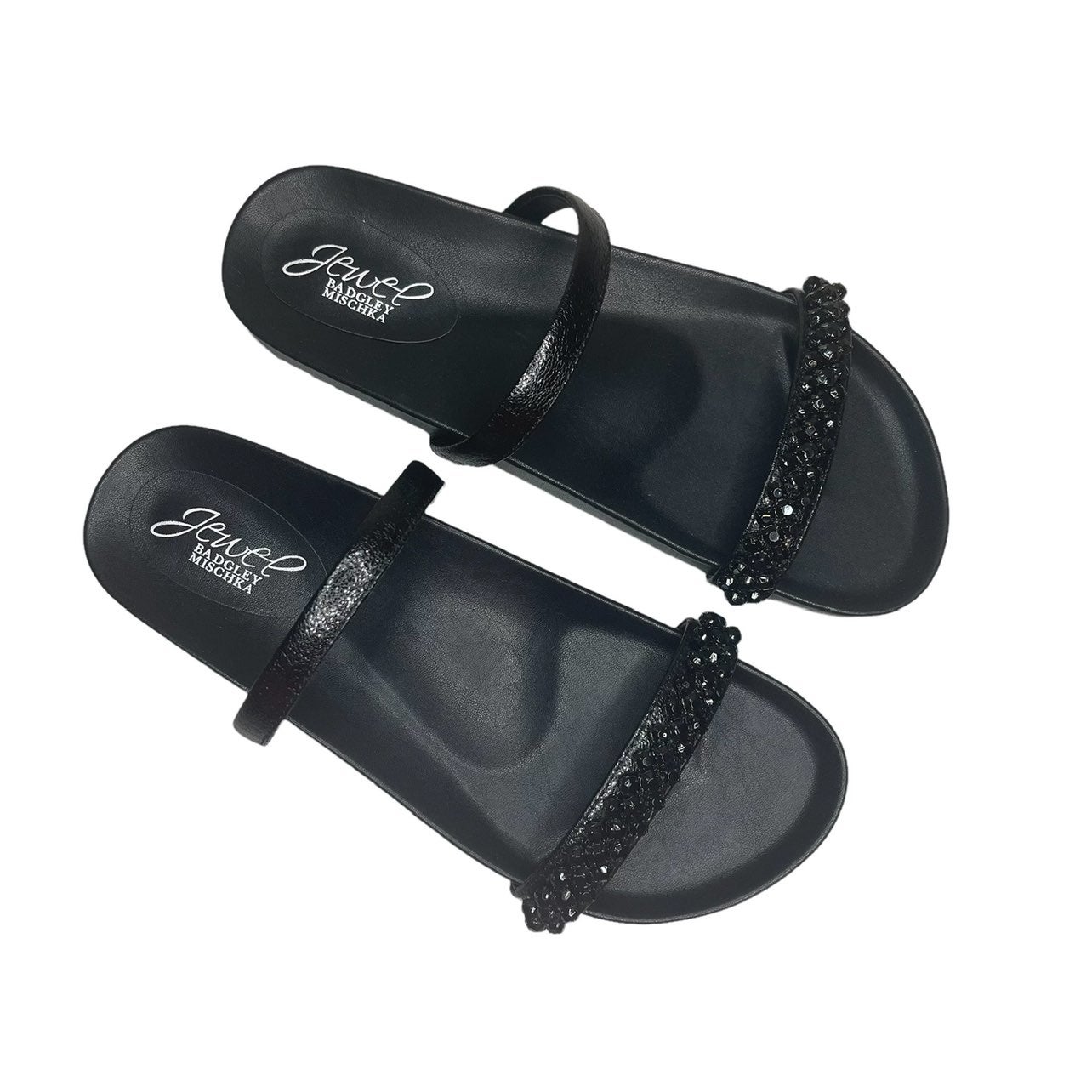 Jewel Badgley Mischka Black Ossie Footbed Rhinestone Sandals