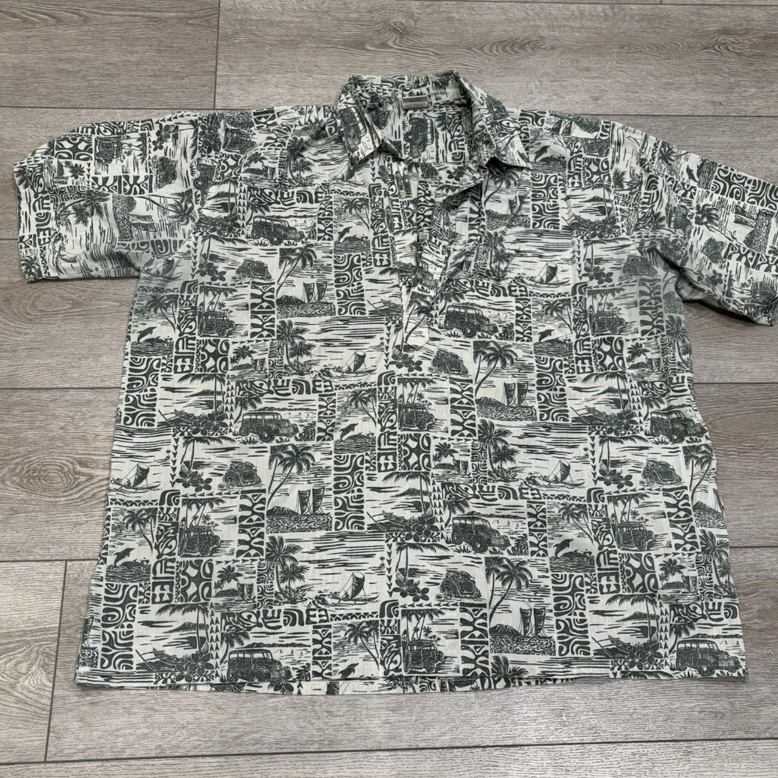 Go Barefoot Hawaiian Shirt Mens 3XL Green Button Down Tikki Hula Beach Summer
