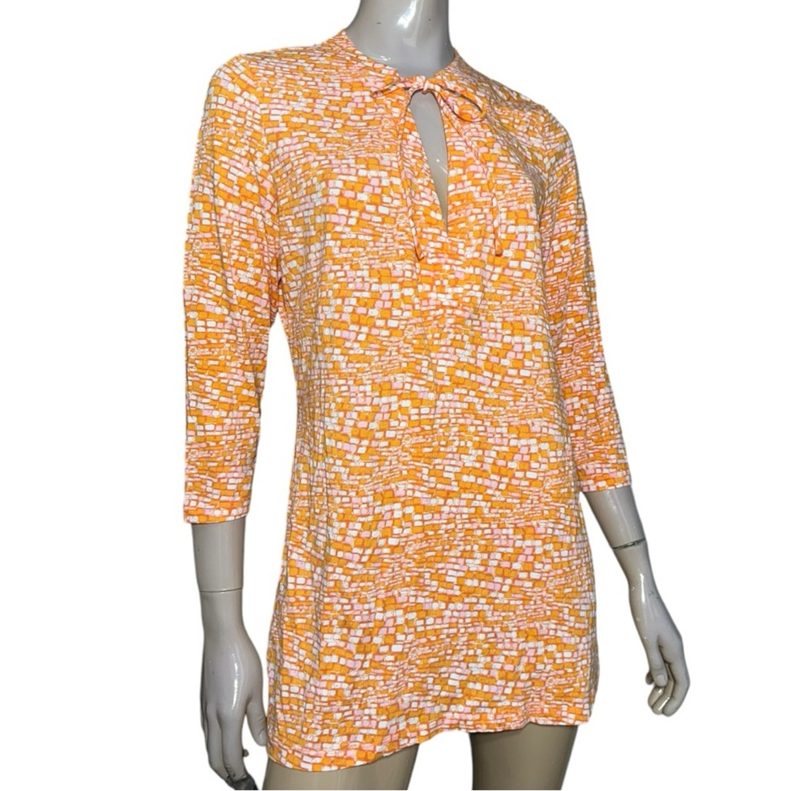 J. McLaughlin Women’s Size L Orange White Pink Brick Geometric Popover Tunic Top