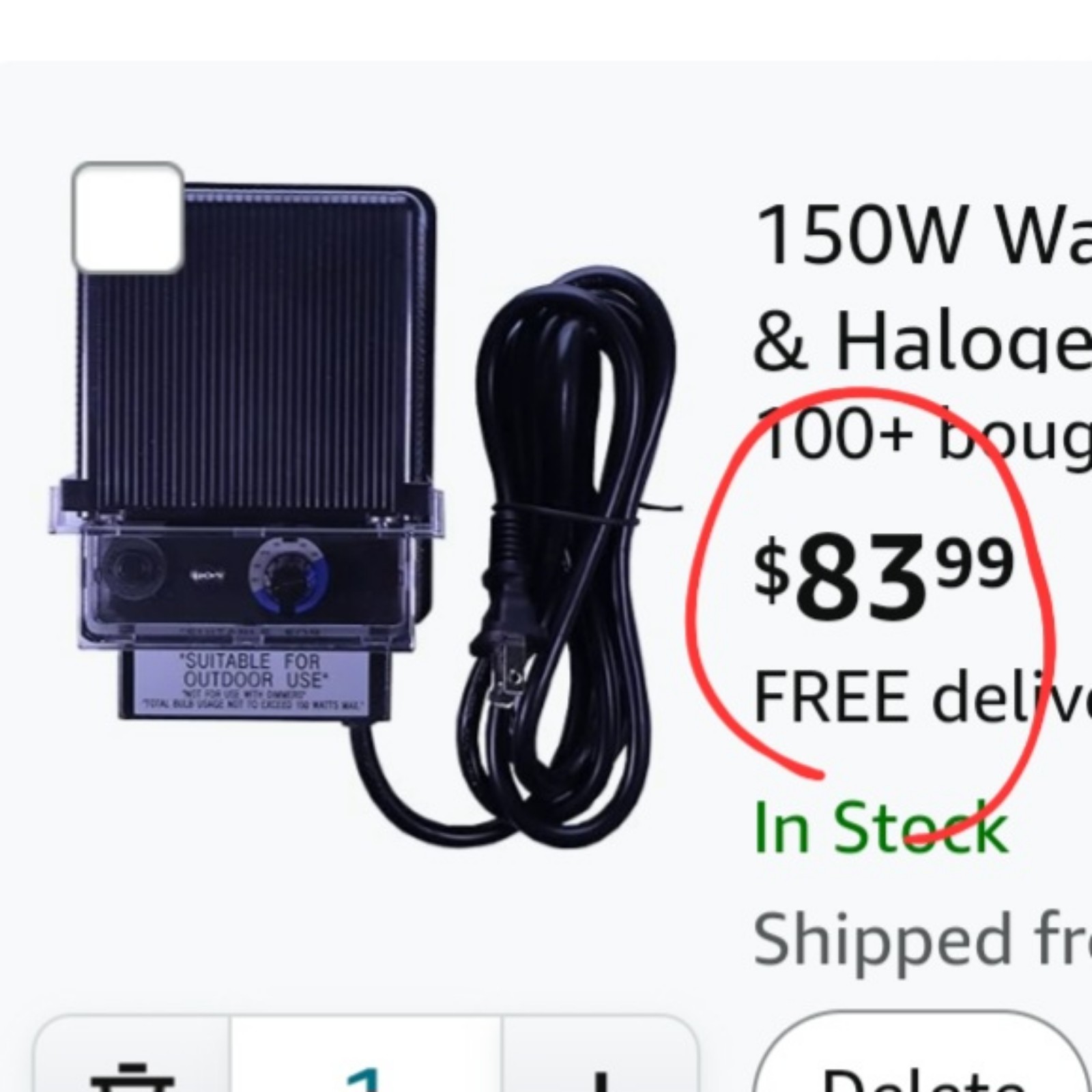 150W Watt AC to 12V Volt LED & Halogen -120V Volt Low Voltage Landscape Lighting