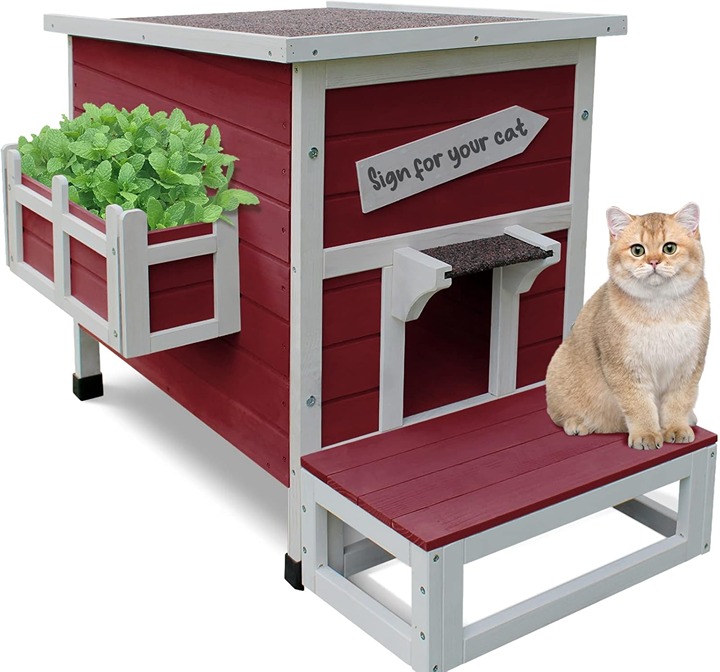 Large Outdoor Cat House, Red