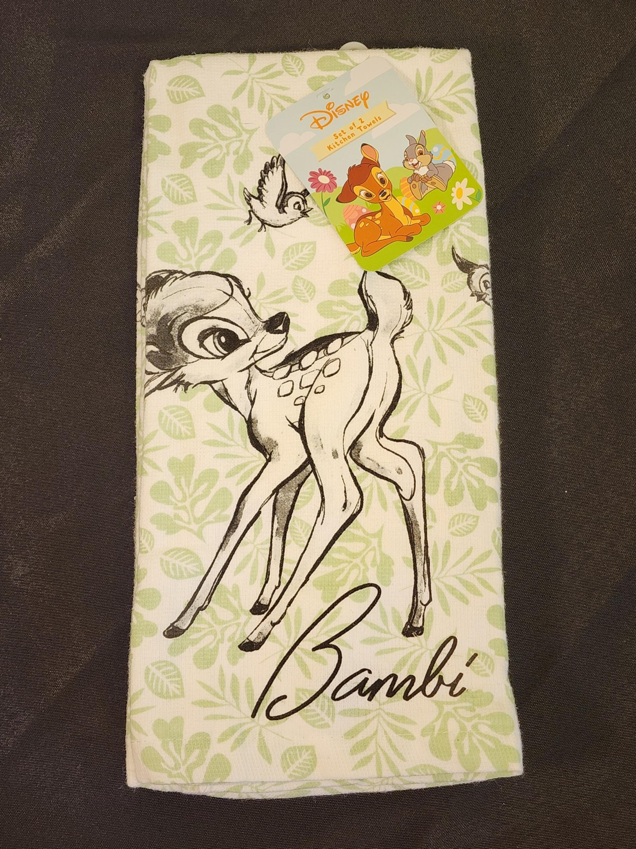 Disney Bambi Sketch Green 2 Piece Kitchen Towels NEW Home Decor
