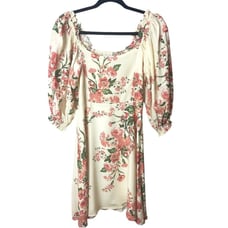 Faithful The Brand Revolve Cream Floral Puff Short Sleeve Mini Dress SZ S NWOT