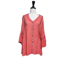 Ali Miles Orange Long Sleeve Lace Tunic Size Large