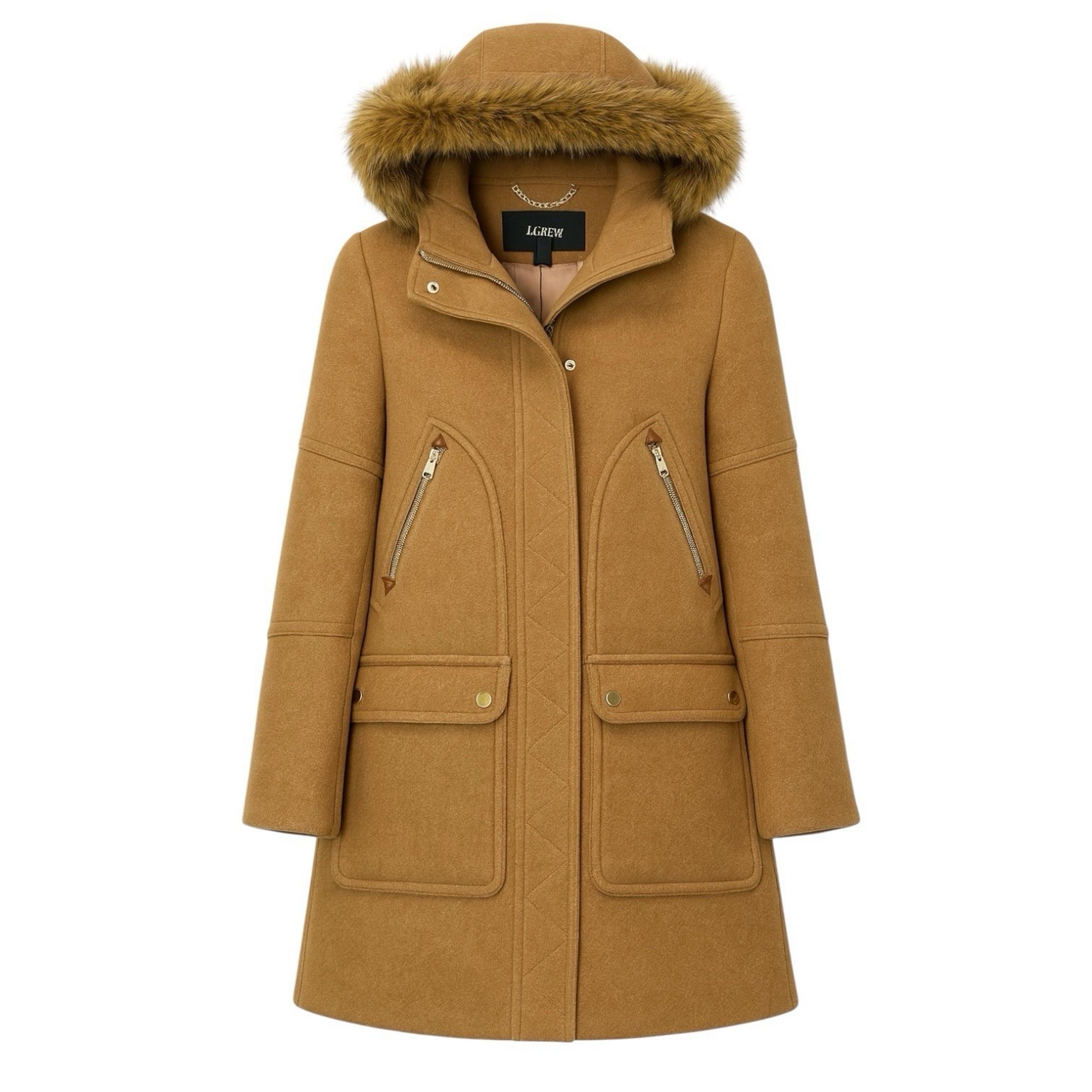 J.Crew Chateau Parka in Italian Stadium Cloth Sz 6P Beige - Detachable Fur Hood