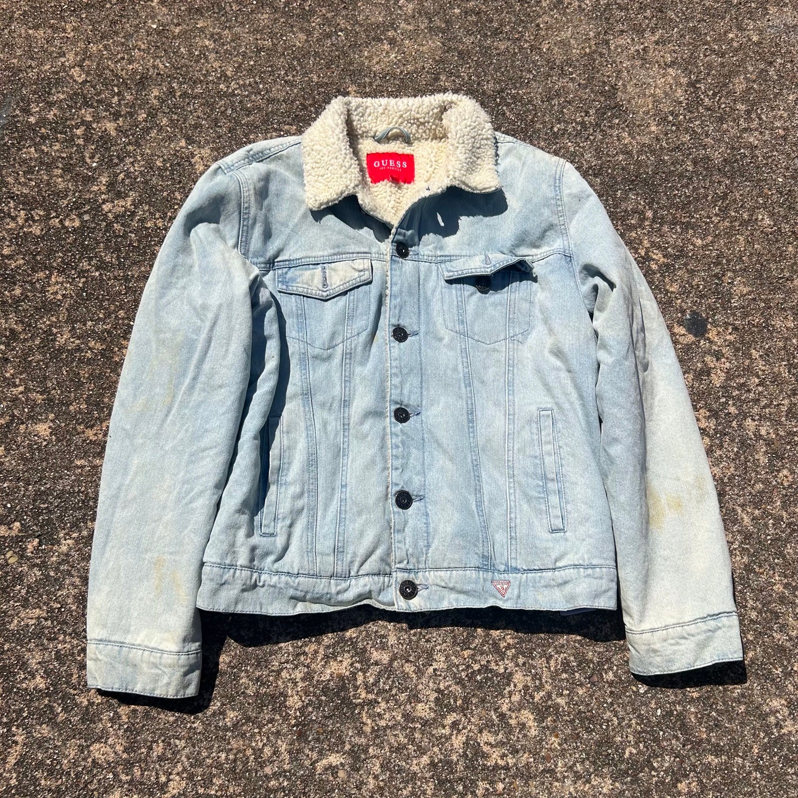 Guess Light Blue Denim Jacket with Sherpa Collar