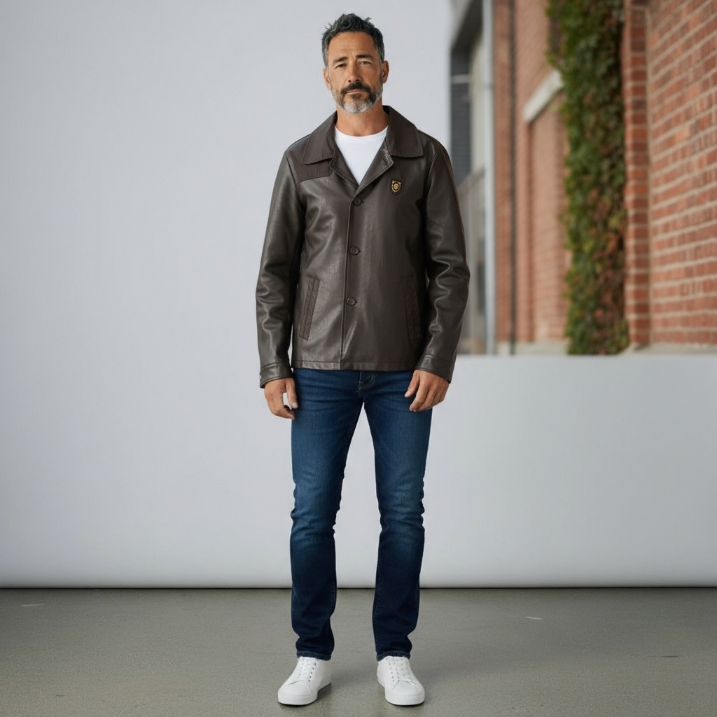 AC Luxury Collection Black Leather Jacket Men's Blazer Style Casual Outer