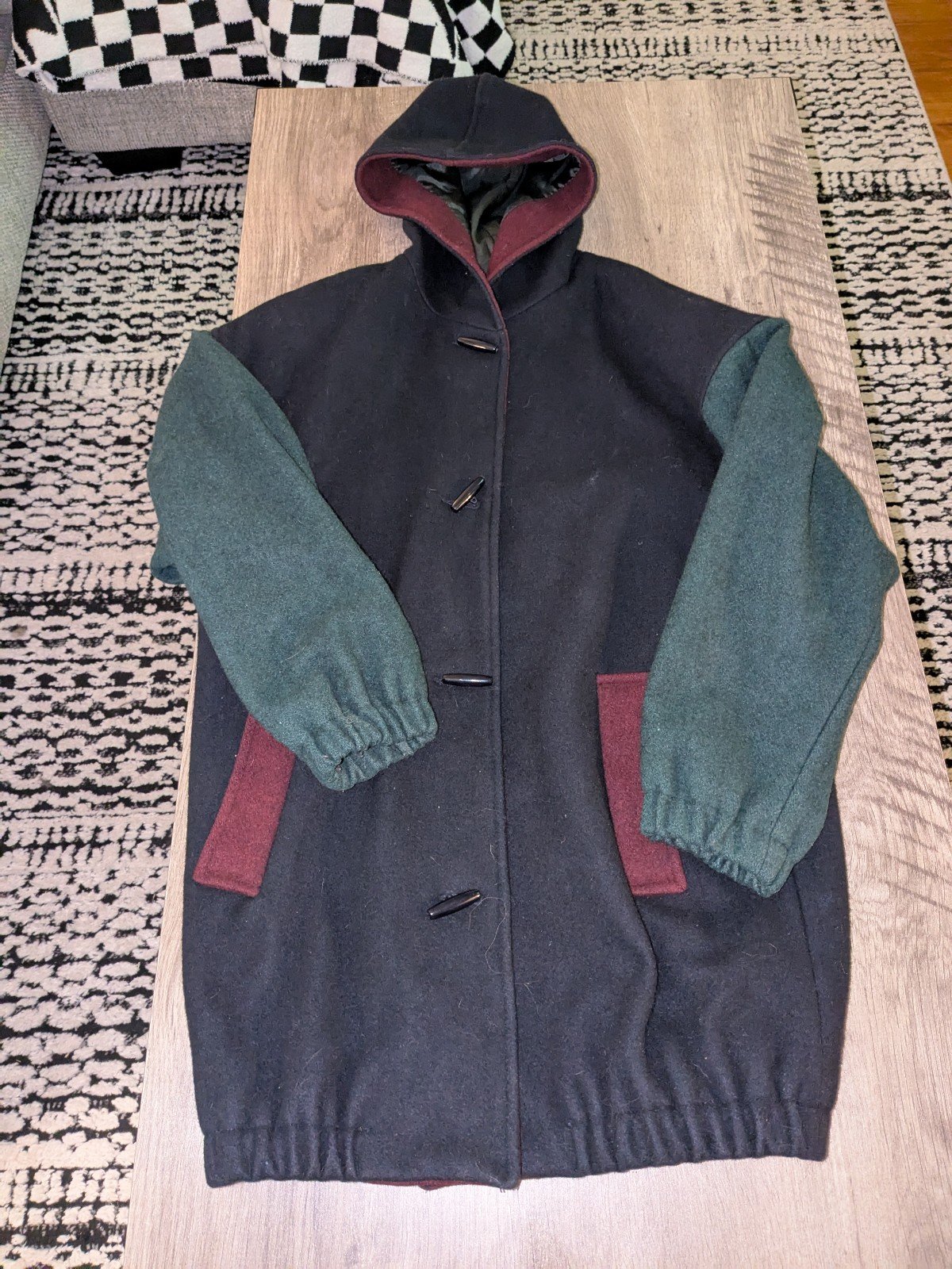 Braetan Woman's Wool Colorblock Coat Vintage 80s 1980s Made in USA size 8