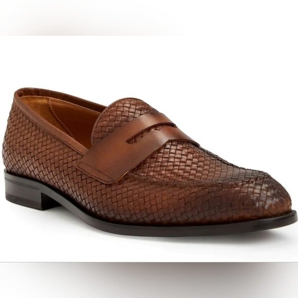BRUNO MAGLI Men's COLLEZIONE VESINI LEATHER SLIP-ON LOAFER -BROWN WOVEN 14W
