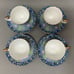 Gump's Botan Cups & Saucers 4 Sets Blue Yellow Pink Multi-color Floral Flowers