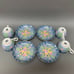 Gump's Botan Cups & Saucers 4 Sets Blue Yellow Pink Multi-color Floral Flowers