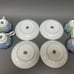 Gump's Botan Cups & Saucers 4 Sets Blue Yellow Pink Multi-color Floral Flowers
