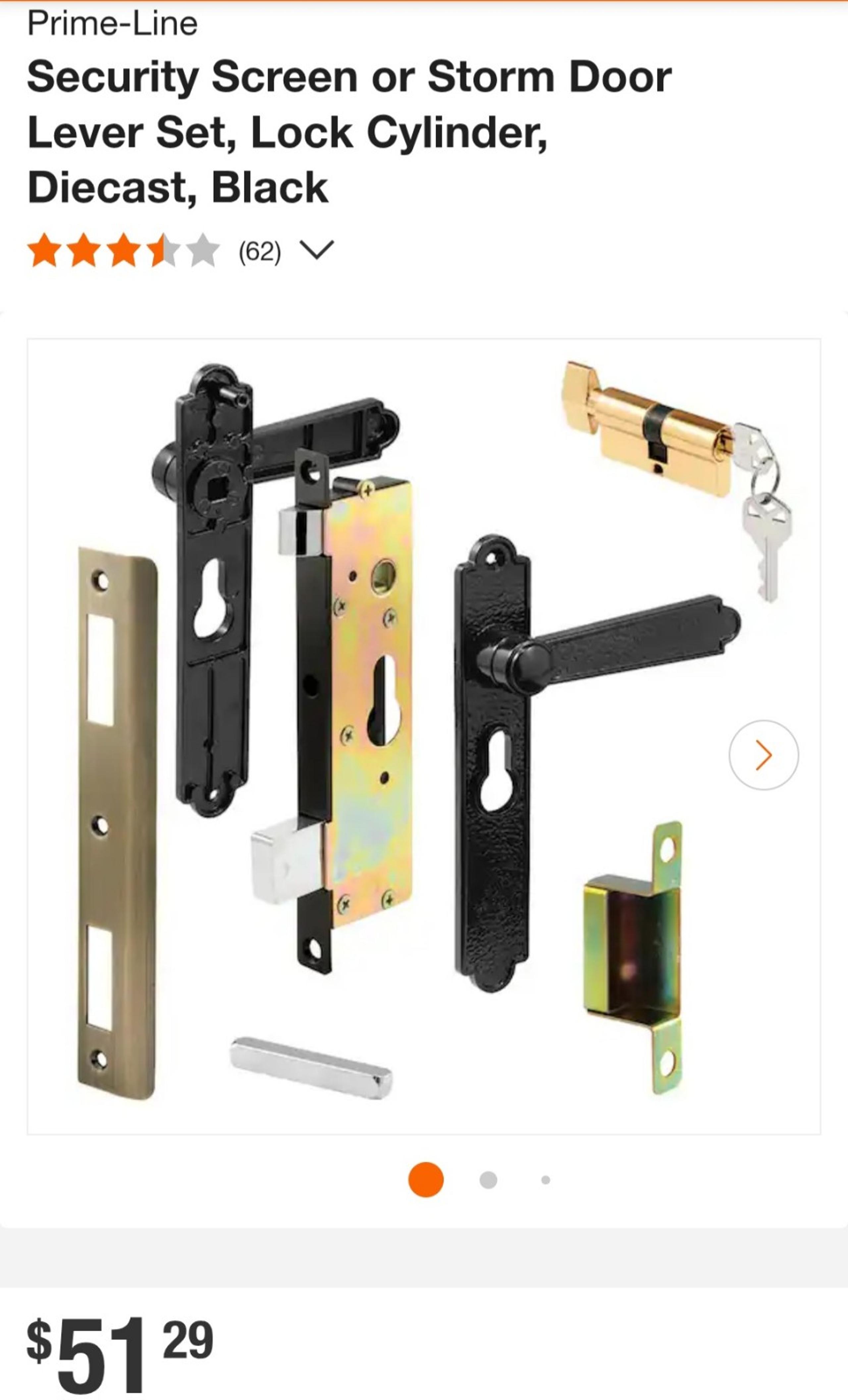 Prime-Line
Security Screen or Storm Door Lever Set, Lock Cylinder, Diecast Black