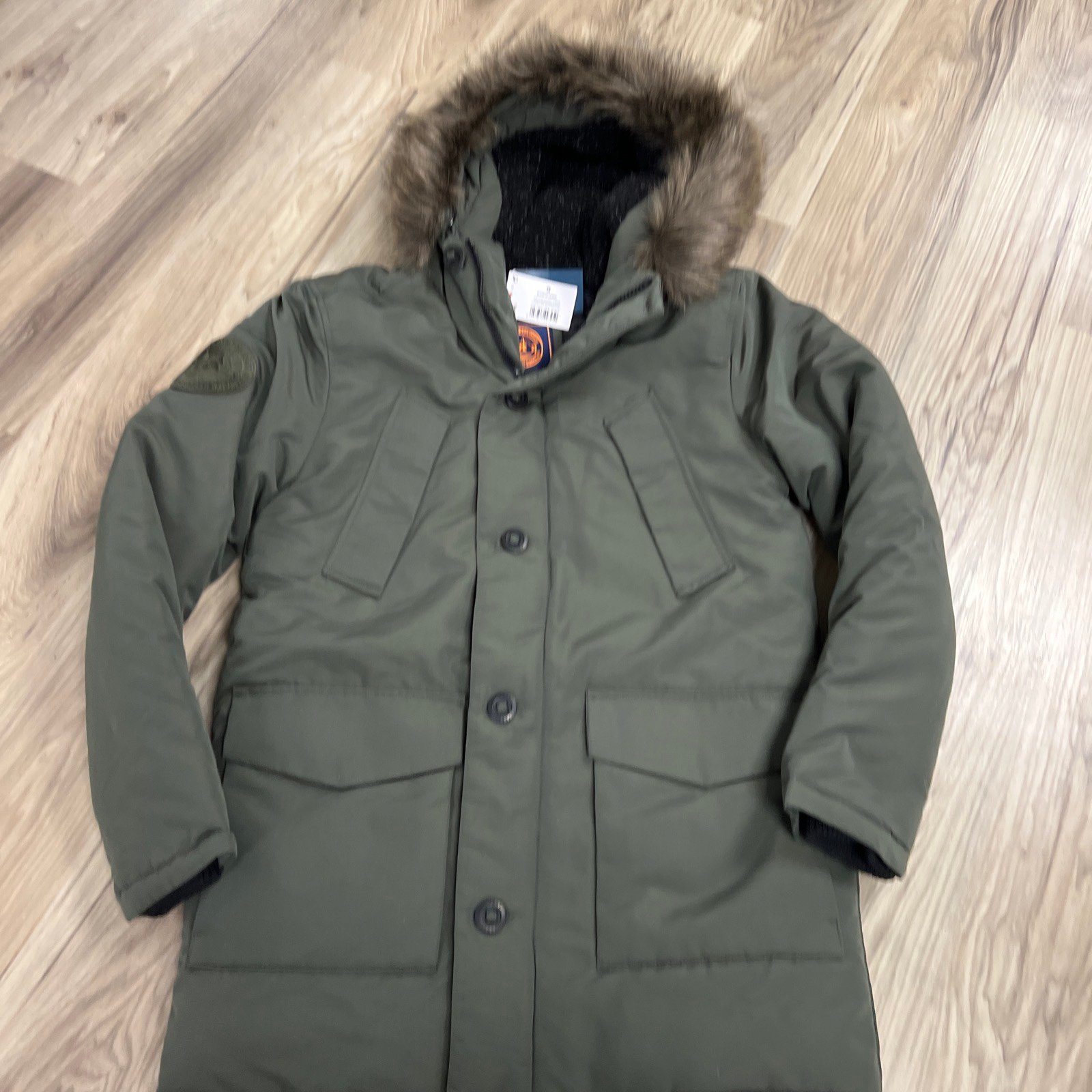 Superdry Vintage Everest Hooded Parka Jacket Army Khaki Green Quilted Men Small