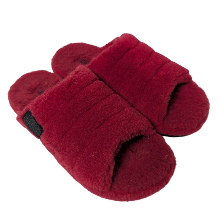 Ugg Fleece Fluff You Slippers Mens Size 11 Red Sheepskin Plush Slip On Slides