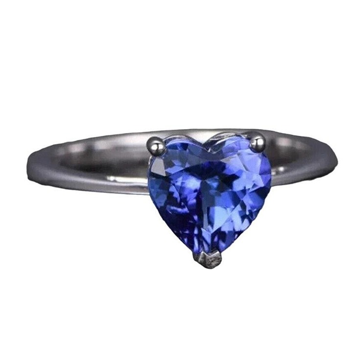 0.90Ct Natural Heart Purple Tanzanite Solitaire Ring 14k White Gold